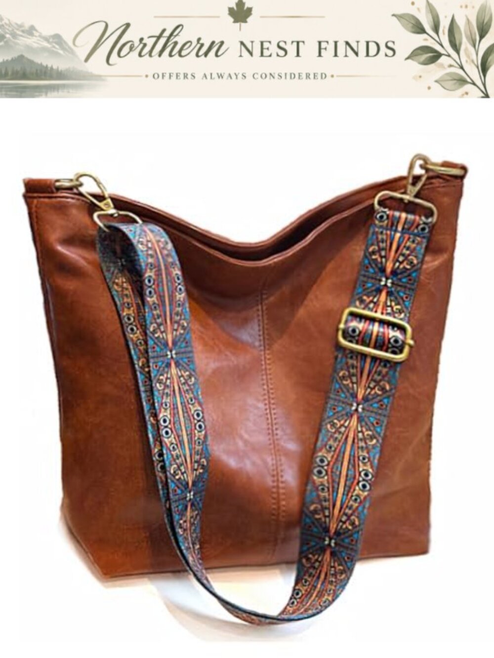 Vegan Leather Hobo Crossbody Bag Shoulder Purse Guitar Strap Zipper